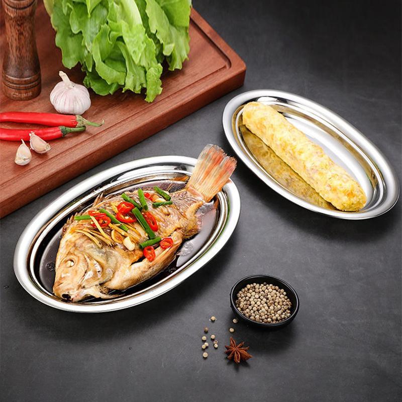 Talíř Servírovací Ocel Nerezový Podnos Talíře Podnos Oválný Talíř na Ryby Večeře Kovový Dezert Jídlo Sushi Svačina Paření Ovoce Podnosy