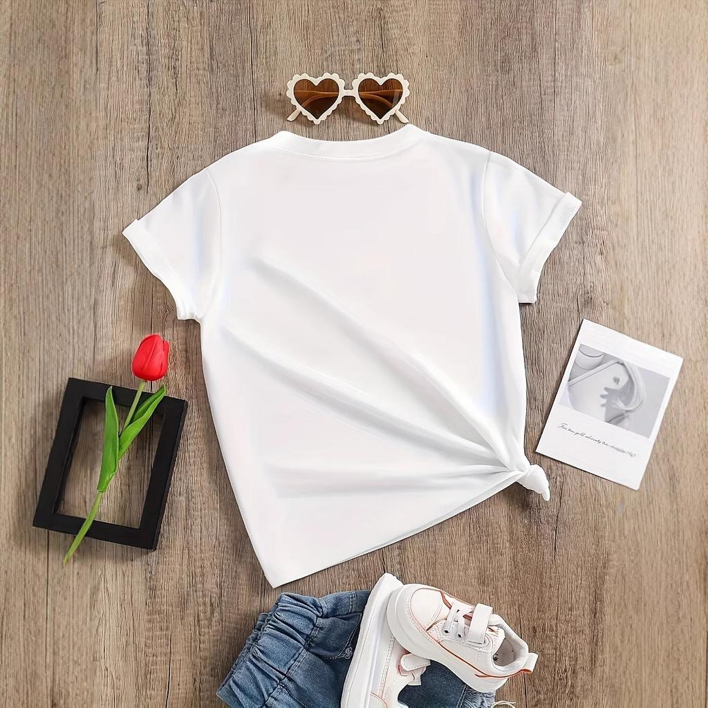 Girls' Casual Easter Bunny Pattern T-shirt for Summer, Children's Fashionable Short-sleeved T-shirt
