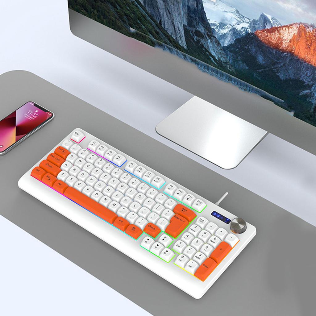 Keyboard 93 Keys Dynamic RGB Backlit Ergonomic Design Wired Gaming Keyboard with Volume Knob for Laptop