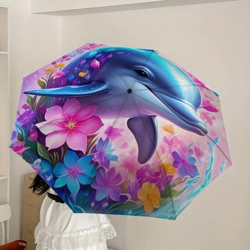 1pc Dolphin Floral Fantasy Umbrella with Plastic Handle,Suitable for All Seasons Home Travel Outdoor UmbrellaDD347
