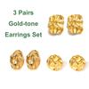 Round Irregular Stone-Shaped Pleated Gold Stainless Steel Stud Earrings for Women Vintage Korean Design Studs Jewelry Set