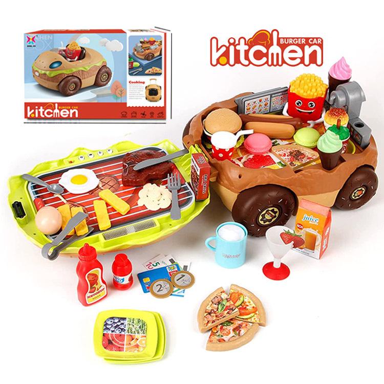 Role-Playing Kitchen Toy Set: Foldable Cash Register, Cooking, BBQ, Hamburger Toy Car