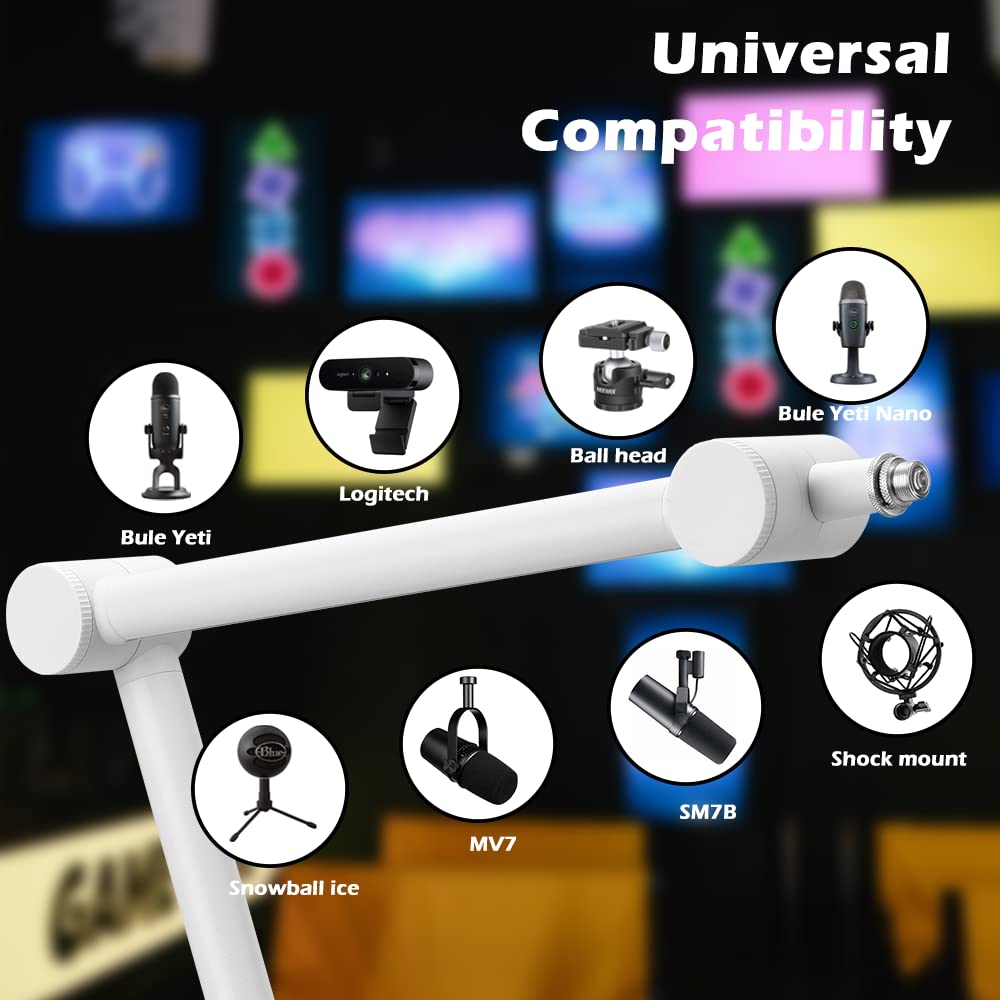 BOMGE Boom Arm Microphone Stand Adjustable Suspension Boom Scissor Arm Stand with Cable Management Channel and Desk Clamp for Home and Recording -