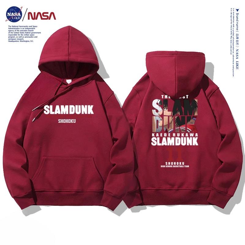 NASA joint autumn and winter cartoon slam dunk print student hooded sweatshirt men and women plus velvet long-sleeved pullover