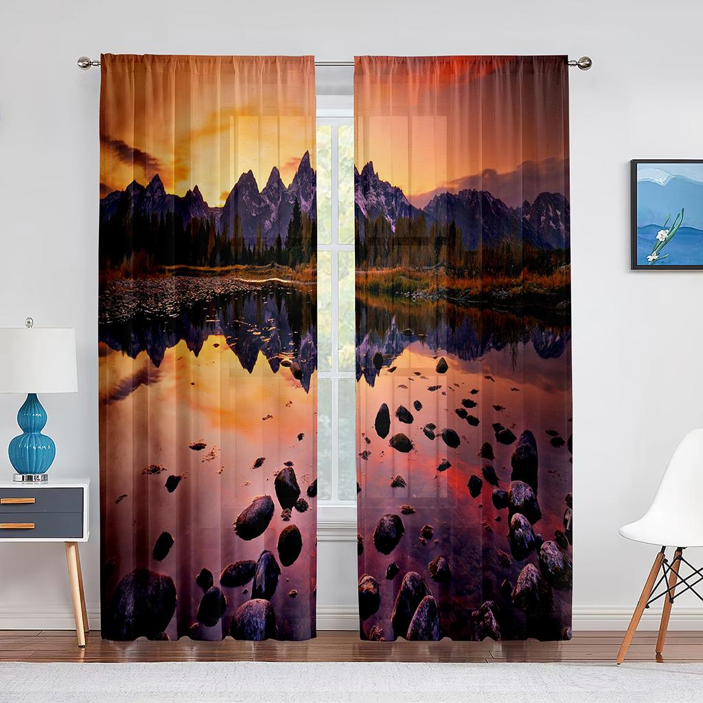 Sunset Clouds Sheer Voile Curtain Sun Rays Landscape View Art Window Tulle Curtains for Living Room Bedroom Kitchen Decorations