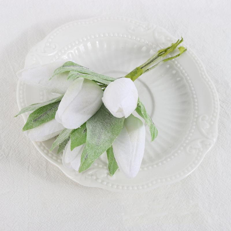 6 sztuk/pęczek Tulipany Symulacji Małe Bukiety, Realistyczne Jasne Prawdziwe Dotykowe Zielone Rośliny Liściaste,