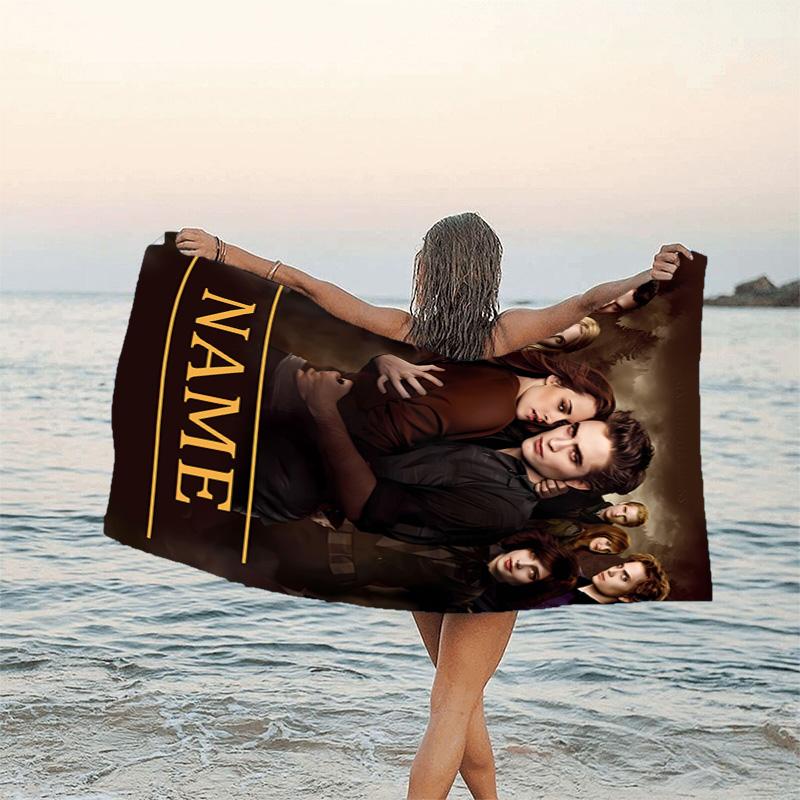 1pc Twilight Beach Towel with Custom Name, Beach/Swimming/Bath/Picnic/Camping Towel, Suitable for Seaside Beaches