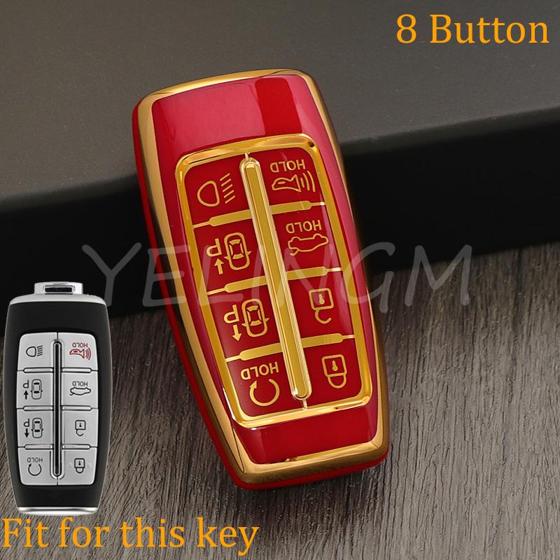 Soft Tpu Car Key Case For Genesis Key Fob Cover Keychain For Hyundai Gv80 Gv90 G70 G80 G90 Gv70 8 Buttons Accessories
