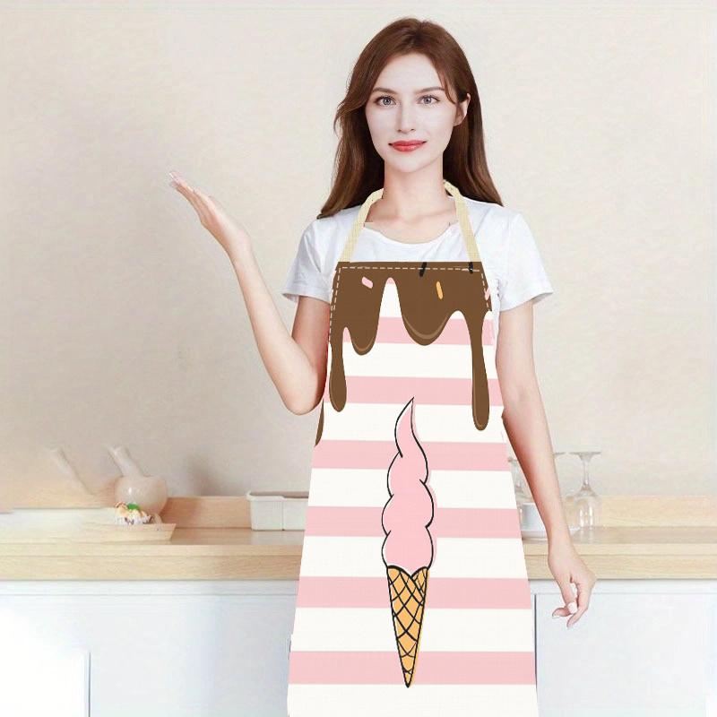 1pc Chocolate Drip Ice Cream Cone Striped Apron Linen Kitchen Baking Chef Gift For Her Funny Cooking Wear Home Decor