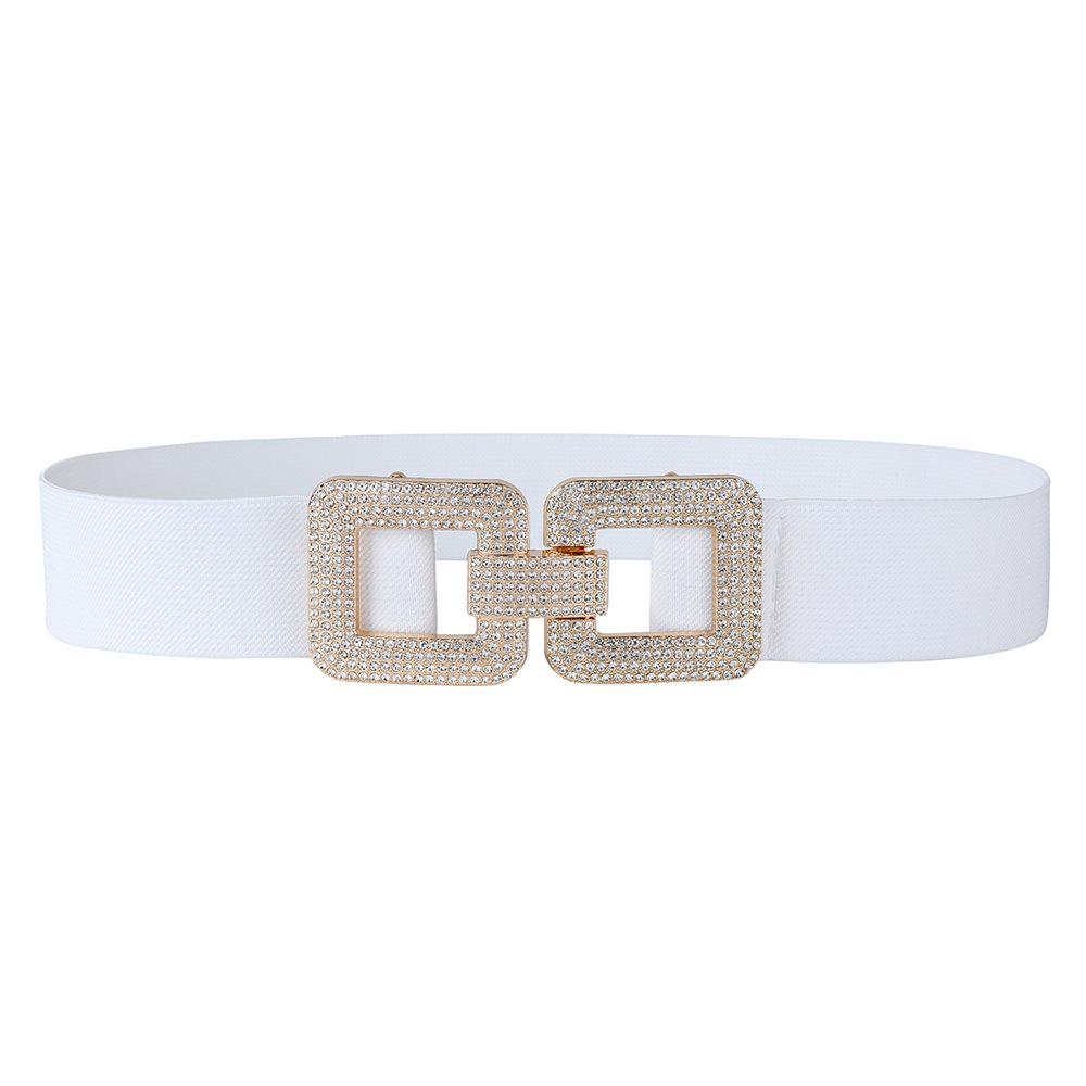 Elegant Rhinestone Women's Leather Belt with Stylish Buckle and Elastic Waistband