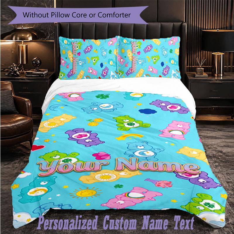Personalized 3Pcs Bedding SetCare Bears Custom Text Duvet Cover Pillowcase Set Bedroom Gift