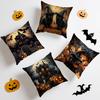 Halloween Black Cat Witch Hat Cushions Pillowcase Polyester Cushion Cover Throw Pillow Sofa Decoration Pillowcover Home Decor