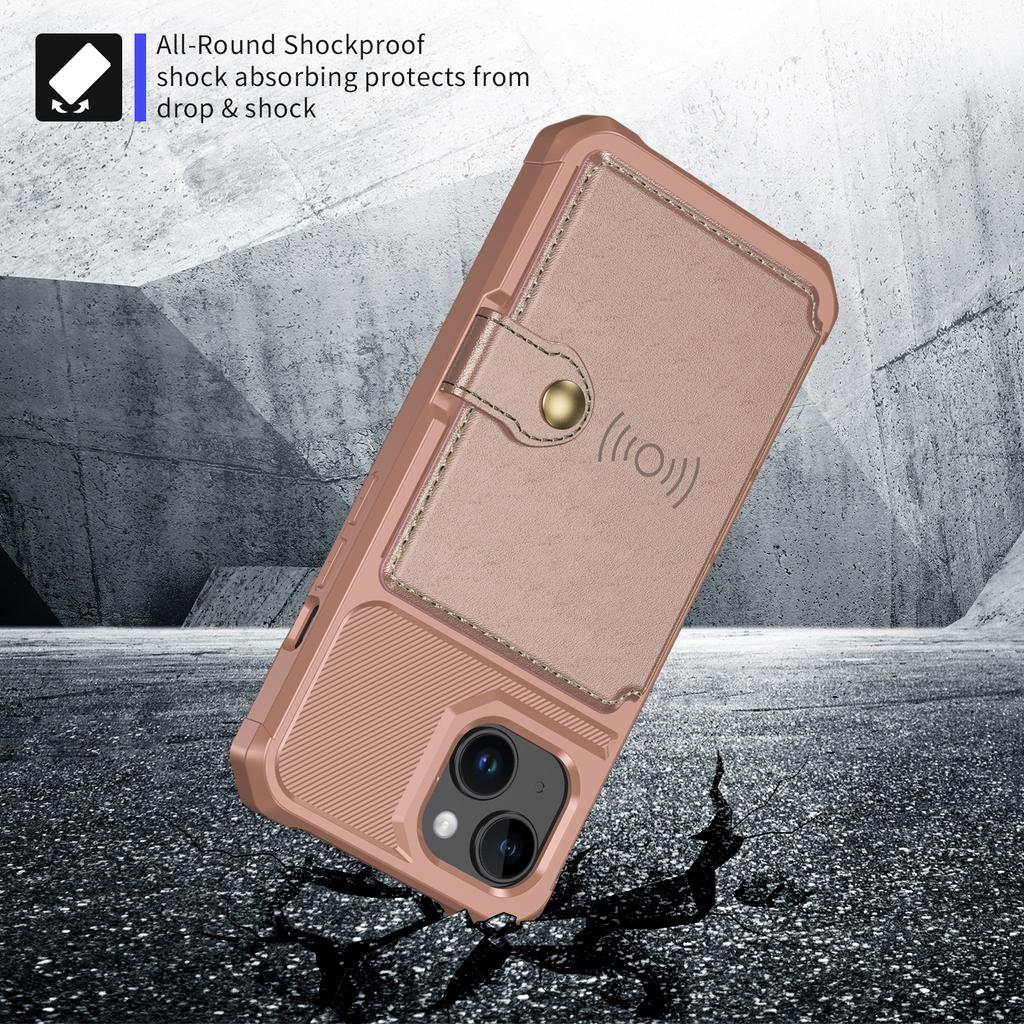 For iPhone 15 PU Leather+TPU Phone Case Card Holder Wallet Back Cover Support Magnetic Car Mount