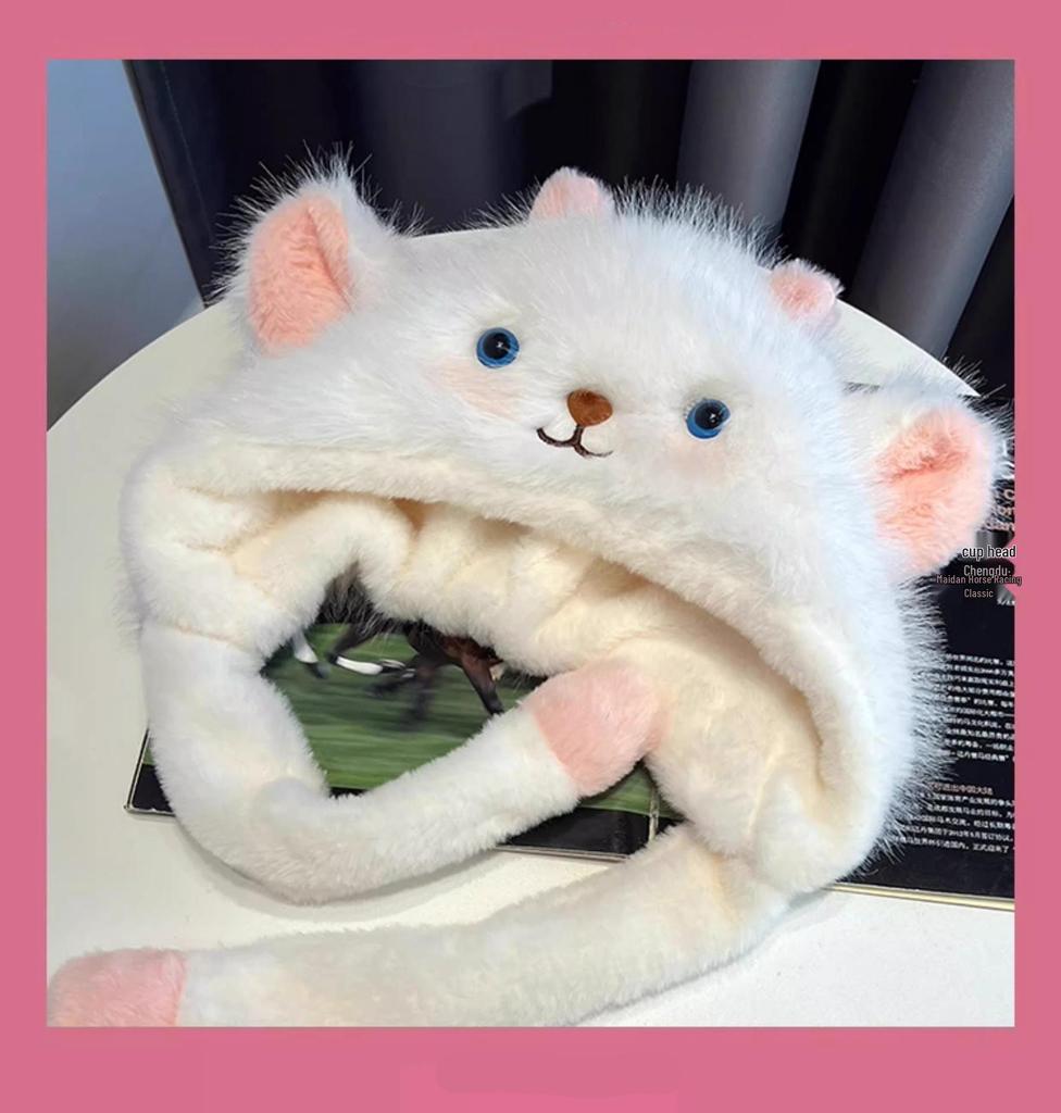 Lamb Plush Women’s Winter Hat with Moving Cartoon Ears – Warm & Cute Ear Protection