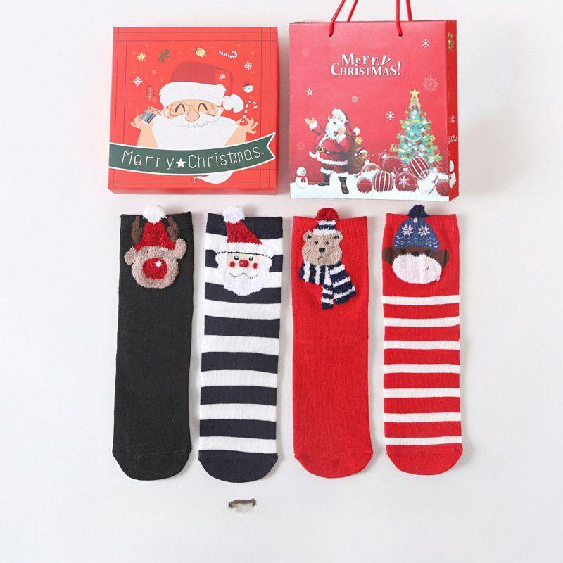 

4 пары/лот повседневные рождественские носки женские носки с мультяшными животными хлопковые носки с новым годом Санта-Клаус рождественский подарок для женщин One Size красный