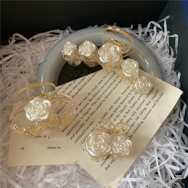 Sweet White Camellia Shark Clip French Elegant Hancy Hair Clips Transparent Rose Blossoms Flower Hairpin