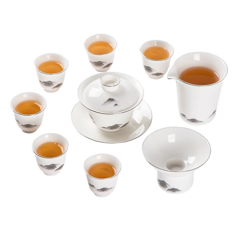 

Позолоченный фарфоровый чайный набор для кунг-фу из белого нефрита