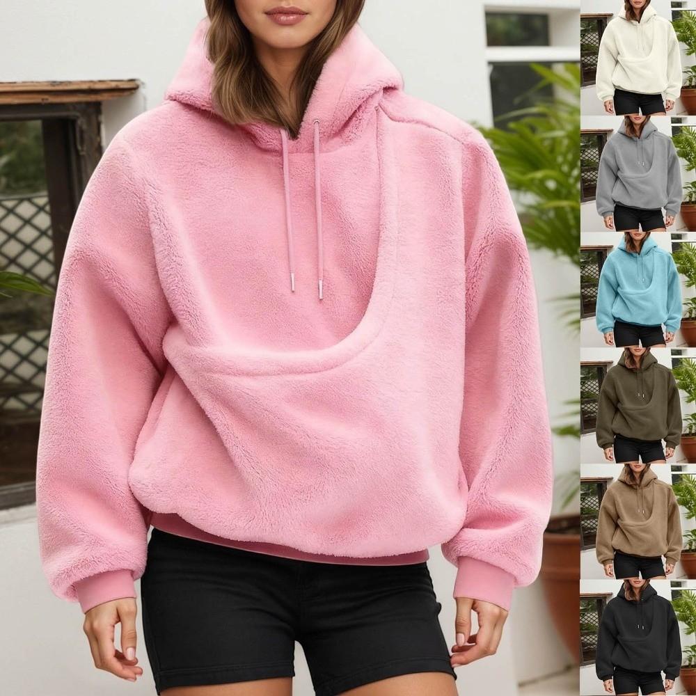 Soft Plush Cat Pocket Sweatshirt Solid Color Pet Holder Pullover Hooded Sweatshirt Autumn Winter