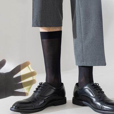 Men's Summer Ultra Thin Business Striped Sexy Ice Silk High Top Stockings