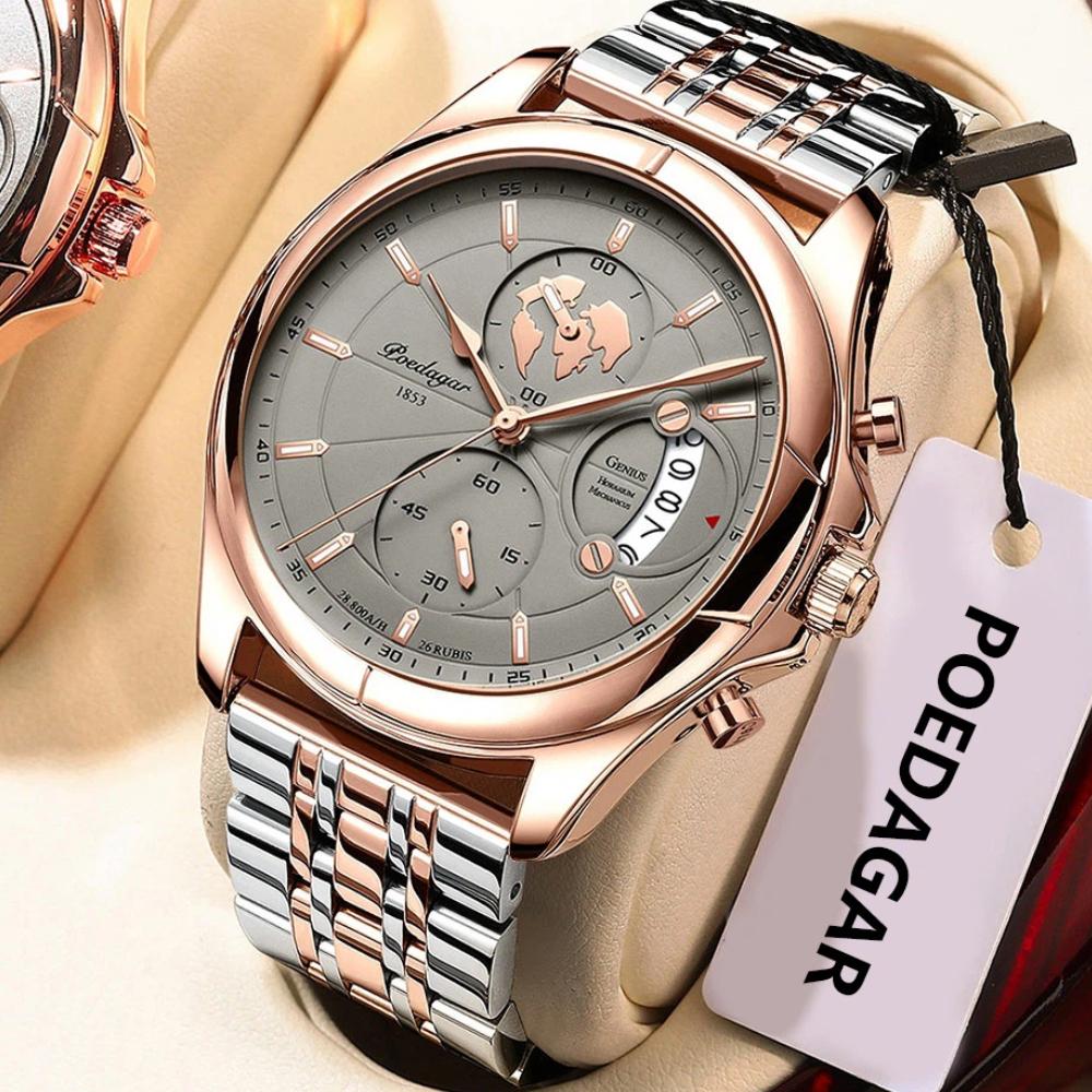 POEDAGAR Top Original Men Watch Chronograph Waterproof Date Quartz Luxury Watches Stainless Stain Business Male Wristwatch