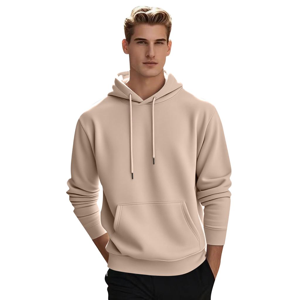 Men's Pullover Hooded Sweatshirt Solid Color Round Neck Loose Hoodie Long Sleeve Top
