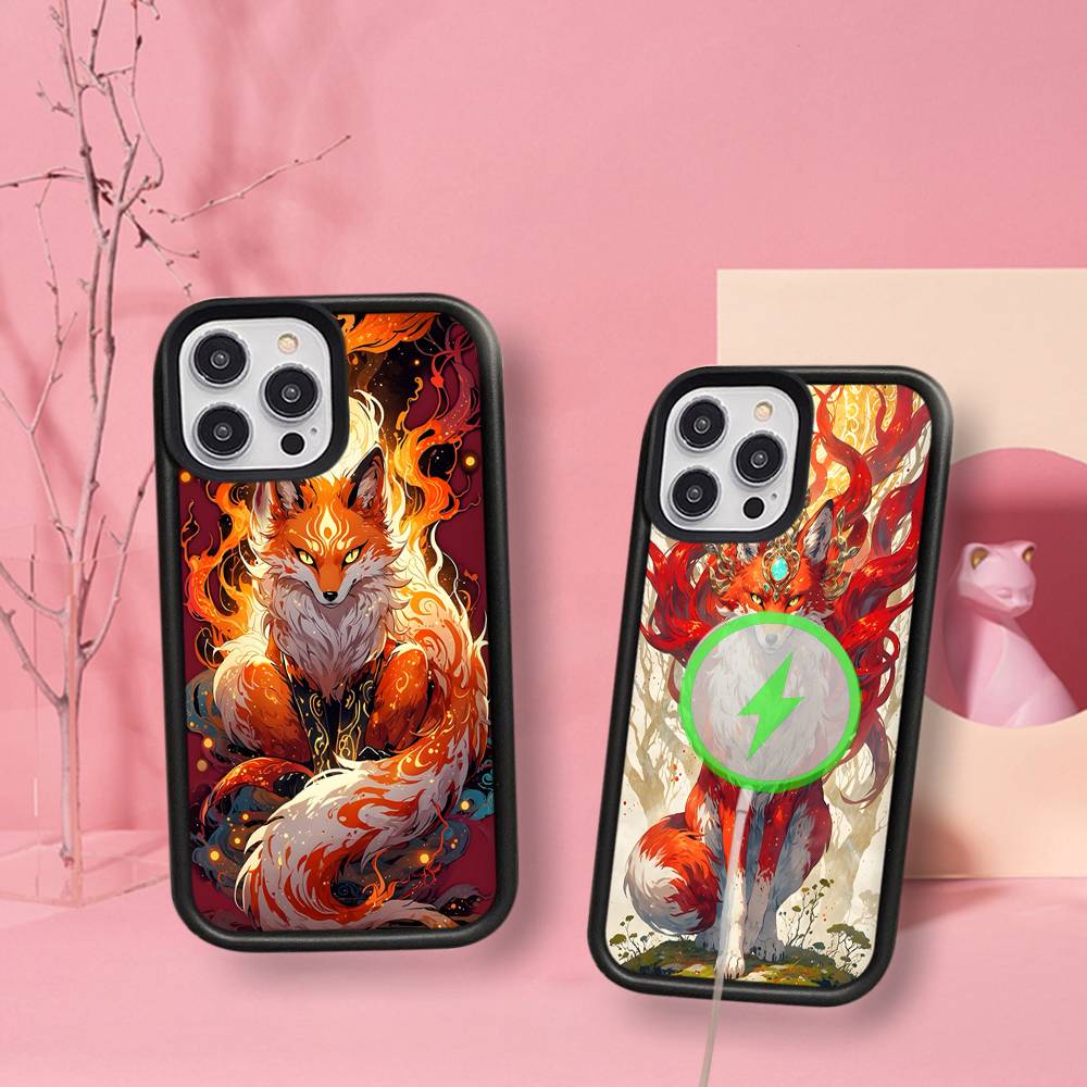 Cartoon Animal Fox Black For Magsafe Magnetic Phone Case For IPhone 16 15 17 Pro Max 11 12 13 14 Plus Cover