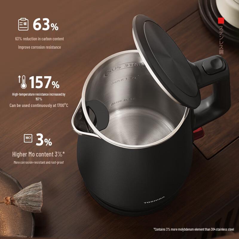 Toshiba 1.7L Anti-Scald 316L Stainless Steel Electric Kettle CN Plug (adapter Included)