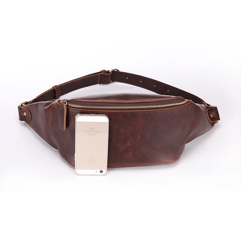 Marsupio da Uomo Retrò in Pelle PU Moda Sportiva Borsa a Spalla sul Petto Borsa da Viaggio per Ciclismo Marsupio per Cellulare da Uomo Portafoglio Zero