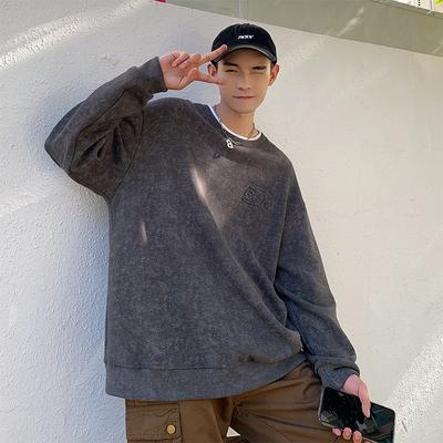 Frühling und Herbst Neuer Herren Koreanischer Stil Rundhals Buchstabenstempel Langarm Pullover Trendiges Vielseitiges Paar Top