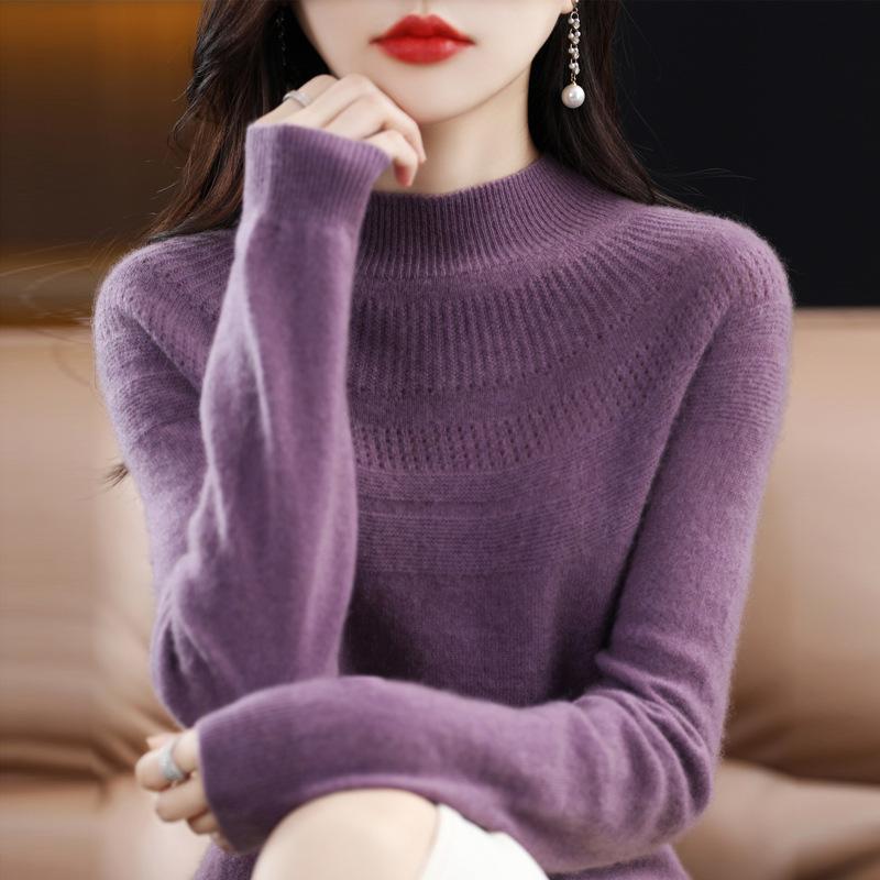 

Кардиган с полувысоким воротником для женщин на осень и зиму. Новая первая линия готовой одежды. Шерстяная вязаная базовая рубашка. Модный и универсальный ажурный топ. XXL