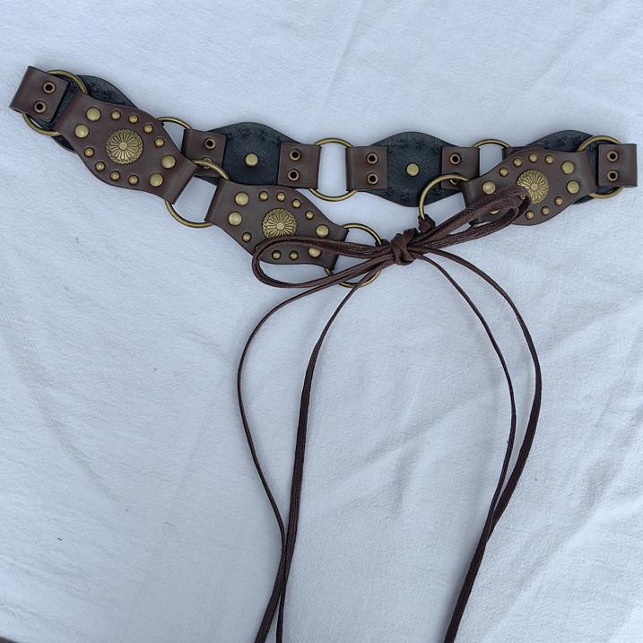 Vintage Spliced Carved Western Style Pu Leather Belt For Women Summer