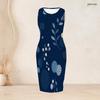 Women Plus Size Two Piece Set Printed Sleeveless Bodycon Dress And Three Quarter Sleeve Draped Cardigan