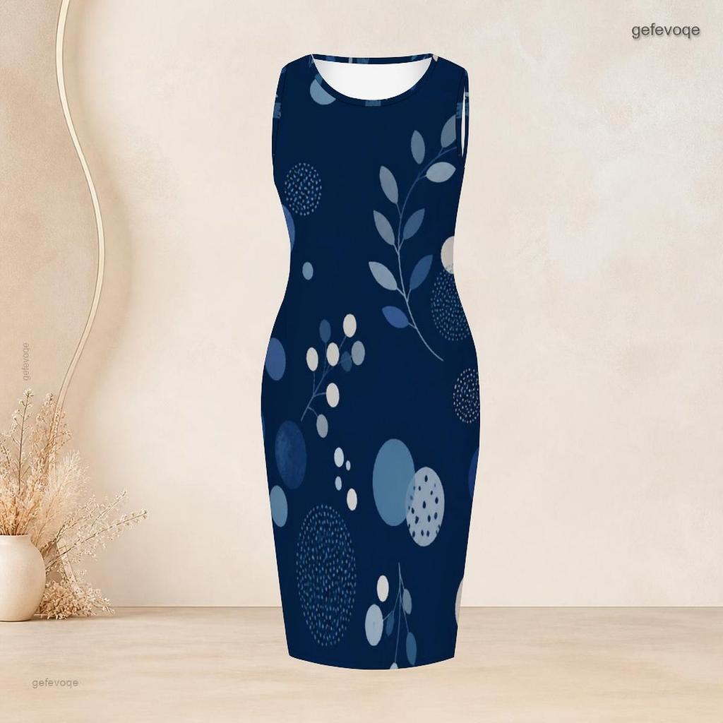 Women Plus Size Two Piece Set Printed Sleeveless Bodycon Dress And Three Quarter Sleeve Draped Cardigan