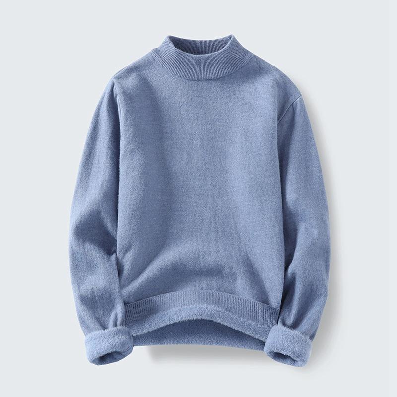 Autumn and Winter New Men's Fashion Trend Simple All-in-one Velvet Plus Sweater Casual Bottoming Shirt