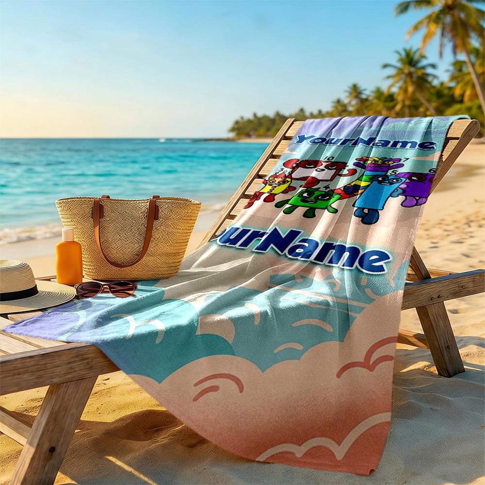 Numberblocks Personalized Text Beach Towel High Absorbency & Quick-Dry Perfect for Traveling Yoga Camping and Swimming