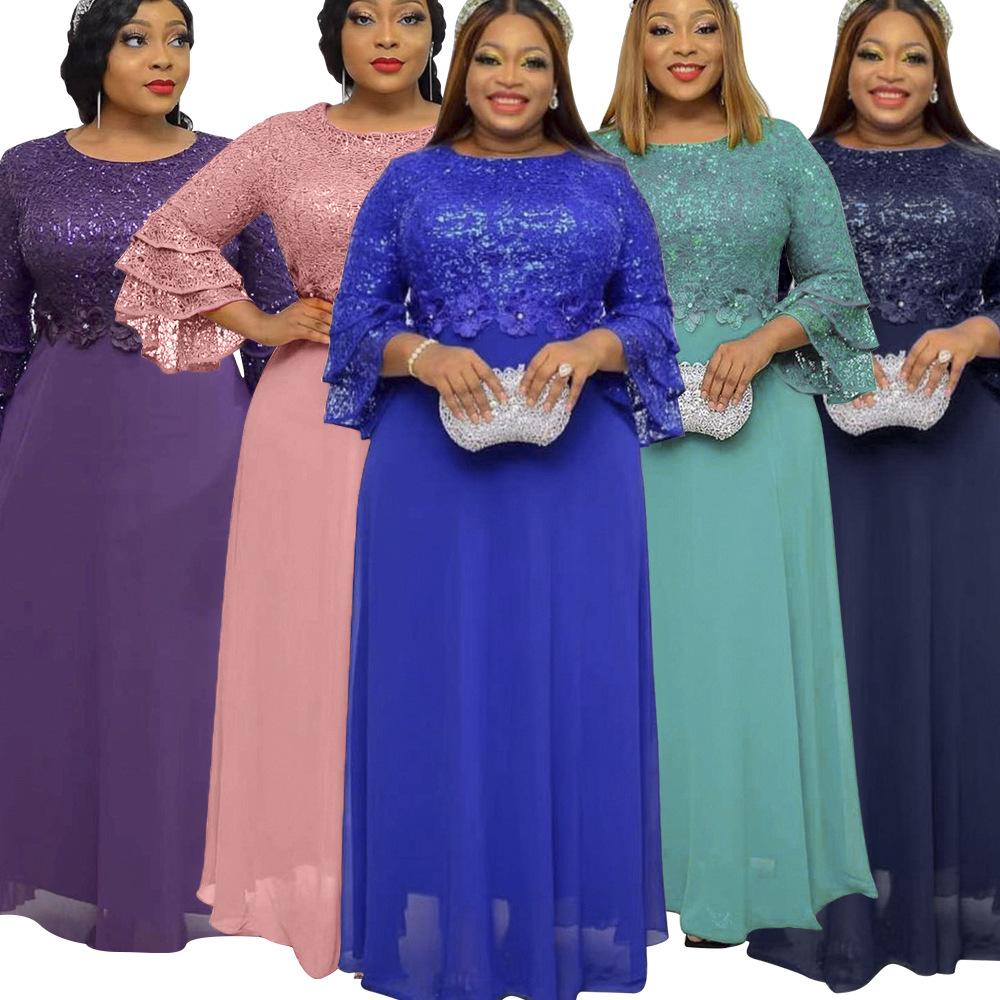 2023 Elegant Lace Chiffon Dress for African European Plus Size Women