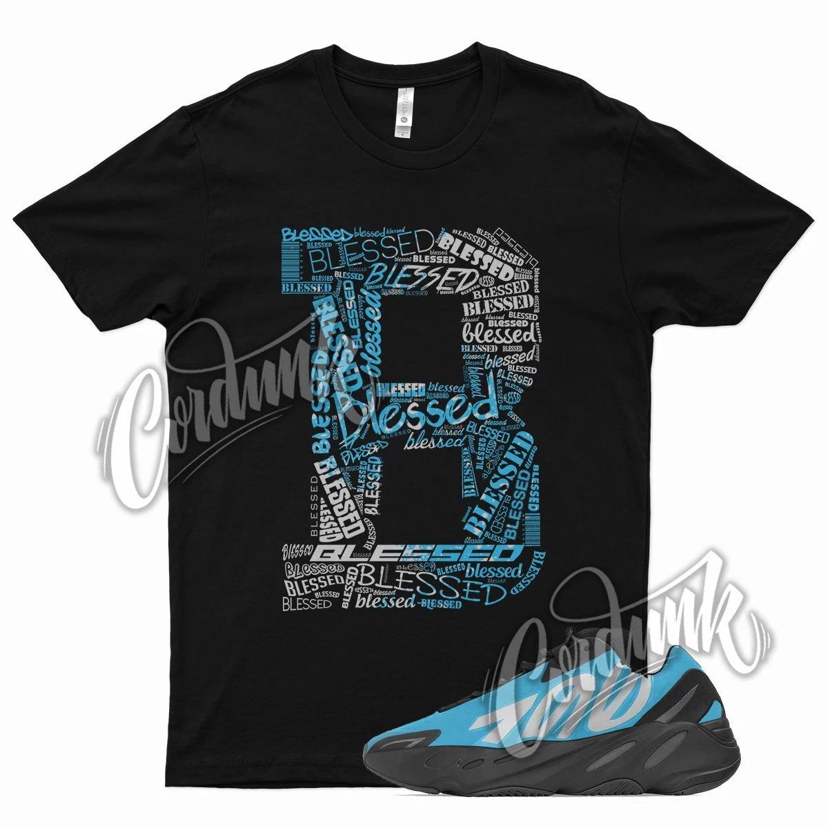 

Black BLESSED T Shirt for YZ 700 MNVN Bright Cyan Teal Blue Azareth Frozen M