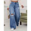 Damenjeans Denimhose Weiter Bein Vintage Used Zerrissen Hose 2026 Streetwear Gewaschen Taschen Bodenlang Loch Jeans