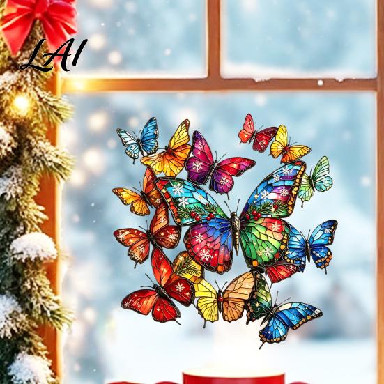 Stained Glass Butterfly Decals Christmas Window Sticker Style Removable Colorful Decal Waterproof Wall Static PVC Sticker for Home Living