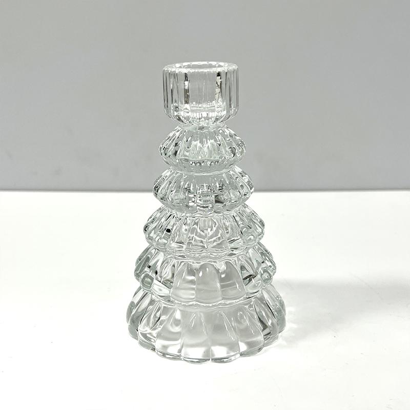 1PC Romantic Tabletop Candle Base with Tree Design Christmas Tree Glass Candle Holder 13.2x8.1cm