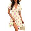 Robe d'été décontractée pour femme, col en V, manches courtes, imprimé à pois, style portefeuille, longueur au-dessus du genou