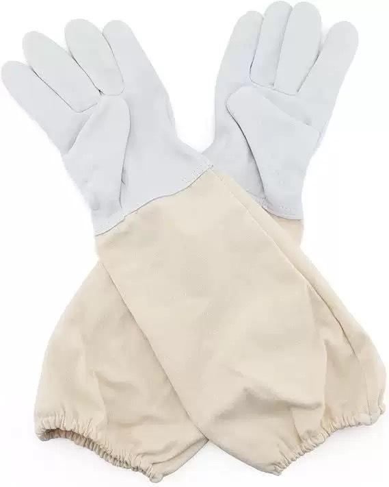 Thickened One-Piece Bee Suit - White Protective Beekeeping Attire Canvas Gloves L