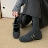 Retro Mary Jane Schuhe mit innerer Erhöhung, zweireihig geknöpft, aus Wolle, Damen Herbst und Winter 2025 Mode, vielseitige Plüschwollschuhe
