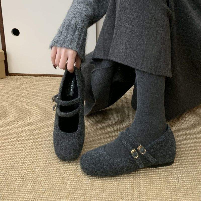 Inner heightening retro double-breasted woolen Mary Jane shoes women's autumn and winter 2025 fashion versatile plush wool shoes