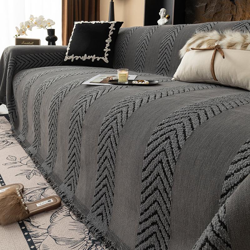 Nordic Herringbone Fringed Sofa Towel Fashion Chenille Sofa Cover for Four Seasons Wear-Resistant Anti-Dirt Furniture Protector 180x130cm
