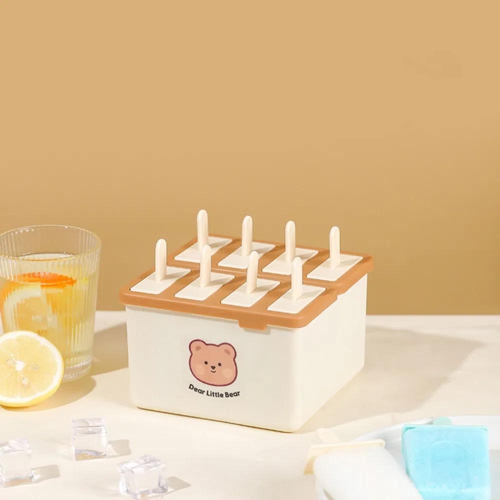 Nové 4/8 mřížkové formičky na nanuky s víčkem, opakovaně použitelné výrobníky nanuků, sada pro domácí výrobu ve tvaru medvěda, domácí mražené