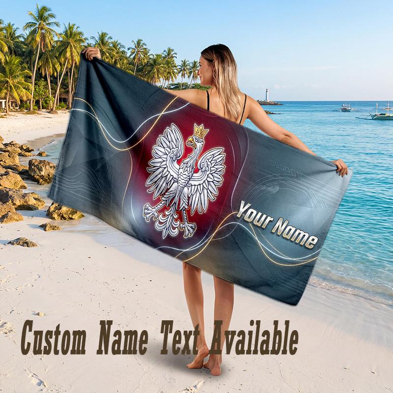 Poland Football Design Beach Towel Custom Text Large Towel for Beach Vacation