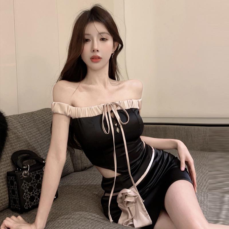 

Женский комплект из чистой кружевной корсетной юбки с цветочным узором L чёрный