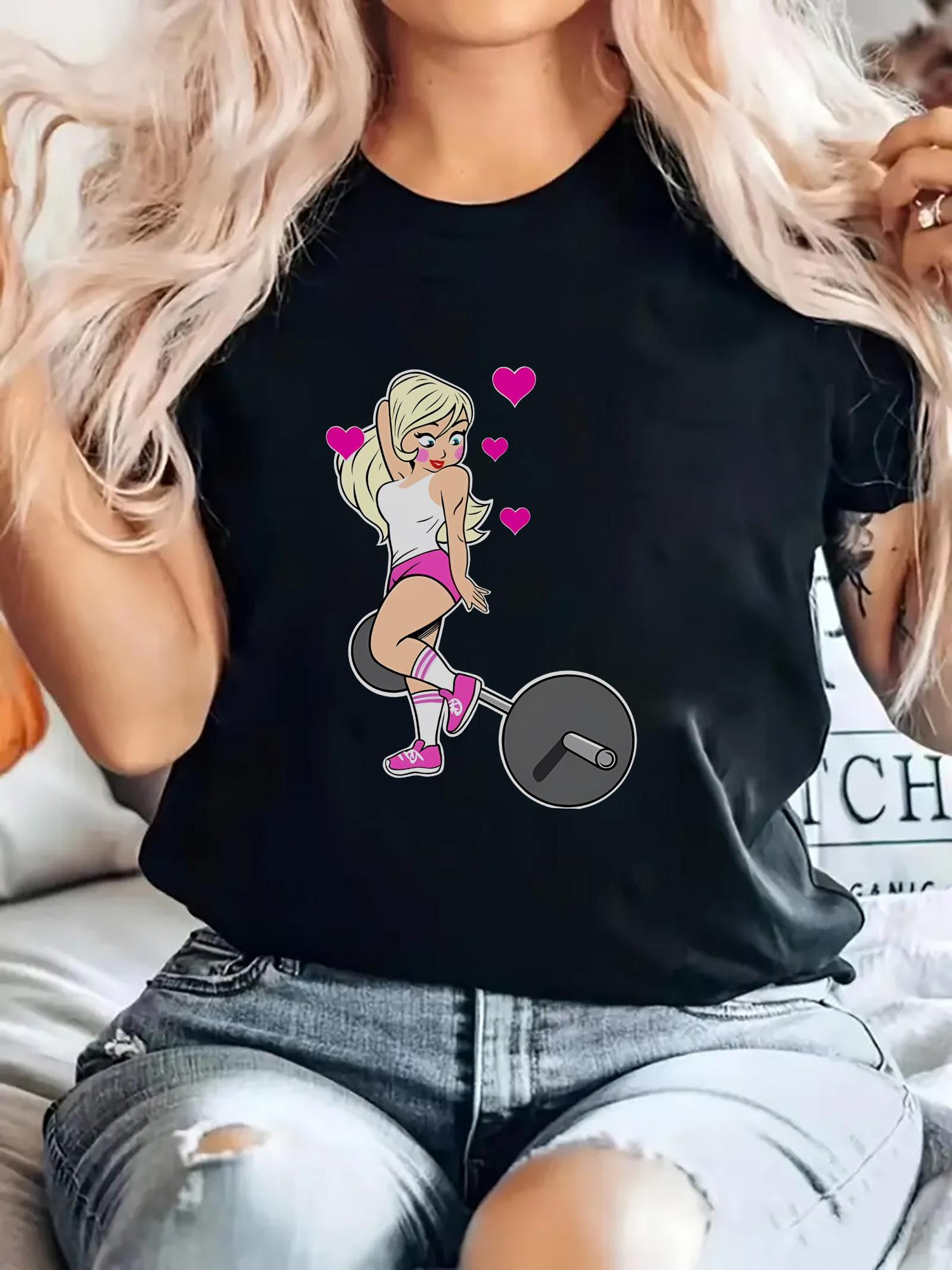 

Womens Fitness Graphic Print TShirt Breathable Round Neck Tee with Cartoon Character Design for Gym Casual Outdoor Activities S
