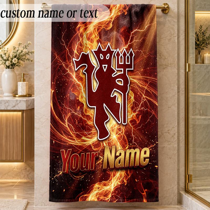 Beach TowelManchester United Custom Name Text Personalized Soft Towel for Beach Pool Indoor Home Decor Gift